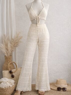 Boho Ivory Lace Wide Leg Pants – Sheer Festival Beachy Vibe